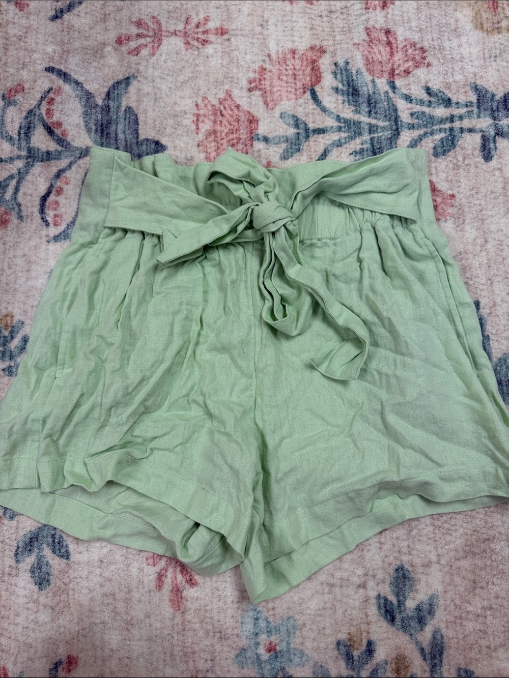 Abercrombie & Fitch Light Sage High-Waist Tie-Waist Shorts